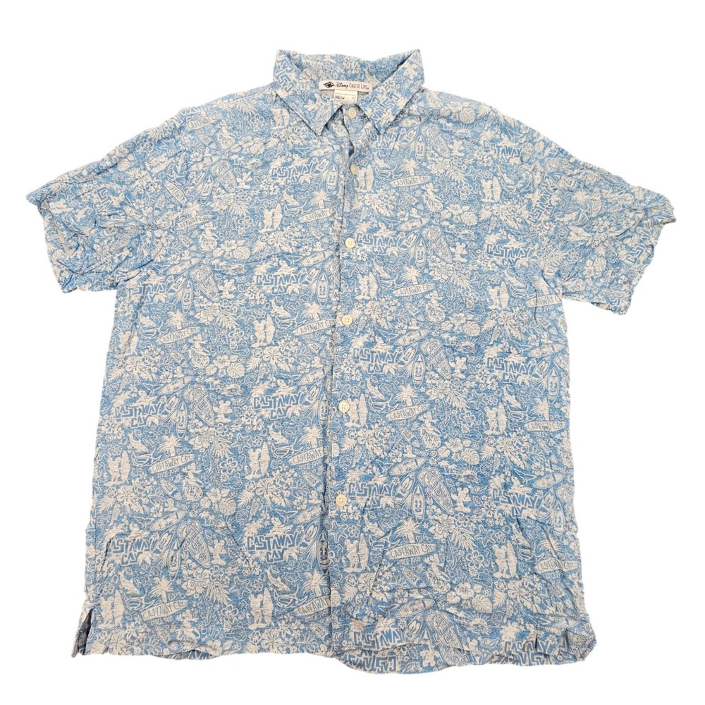 Disney Cruise Line Castaway Cay Hawaiian Shirt Mens Medium Mickey Mouse Rayon
